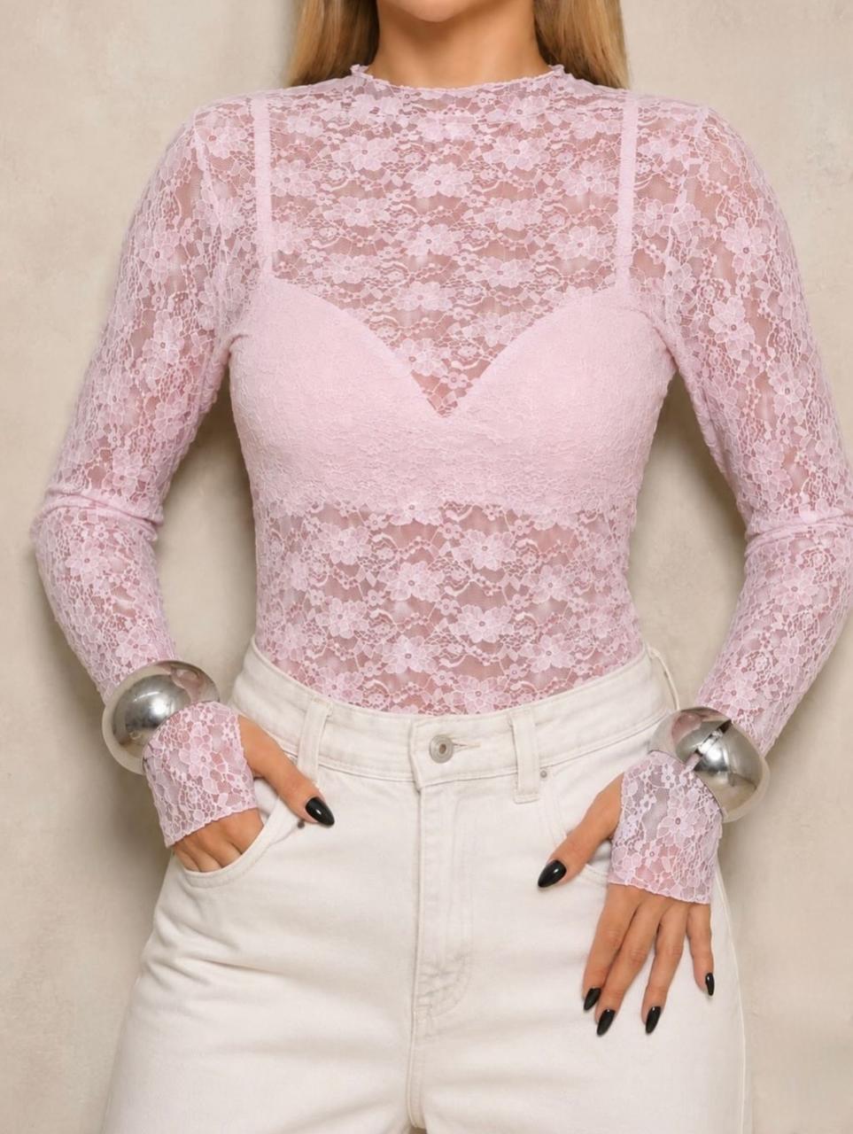 Tule Dedinho Manga Longa — Rosa — Leev Store atacado Brás