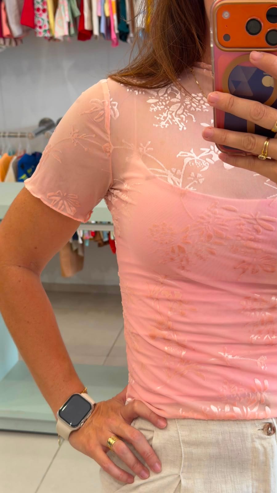 Tule Flor Alto Relevo c/ Faixa — Rosa — Leev Store atacado Brás — foto 2