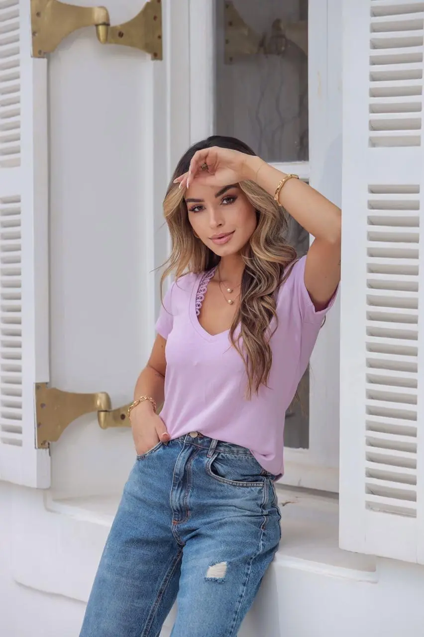 Tee Shirt Curta — Lilas — Leev Store atacado Brás